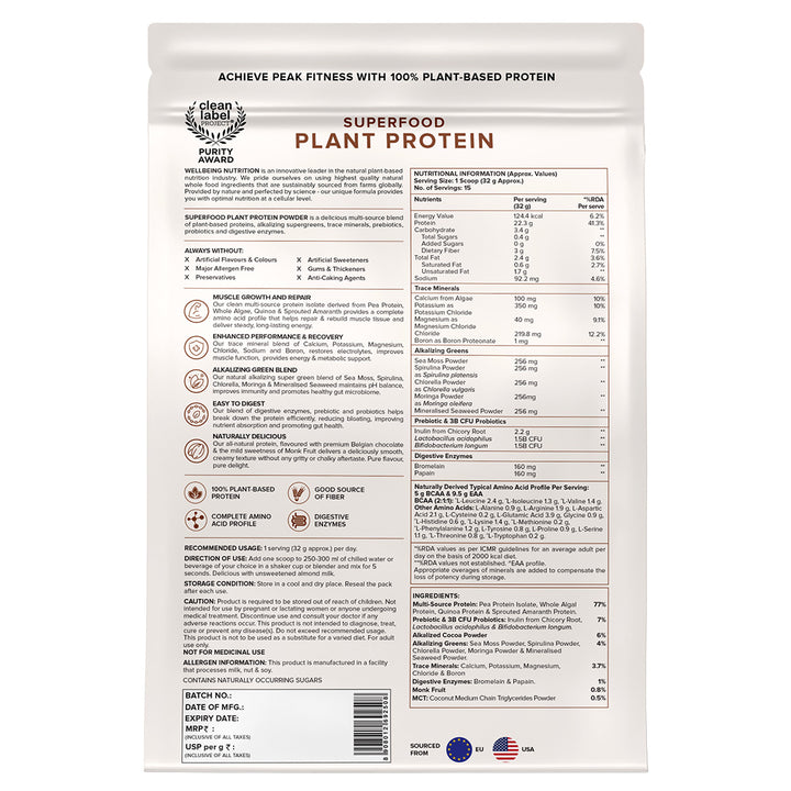 Vegan protein belgian dark chocolate 500g back